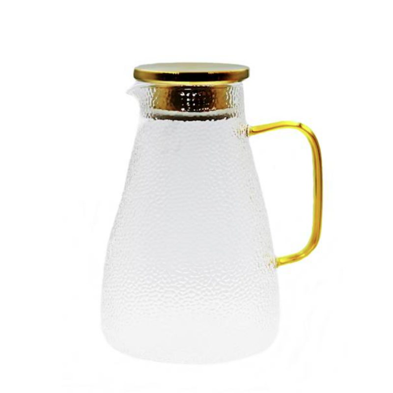 Morsikann veekann borosilikaatklaasist kuldse korgiga 2L rent