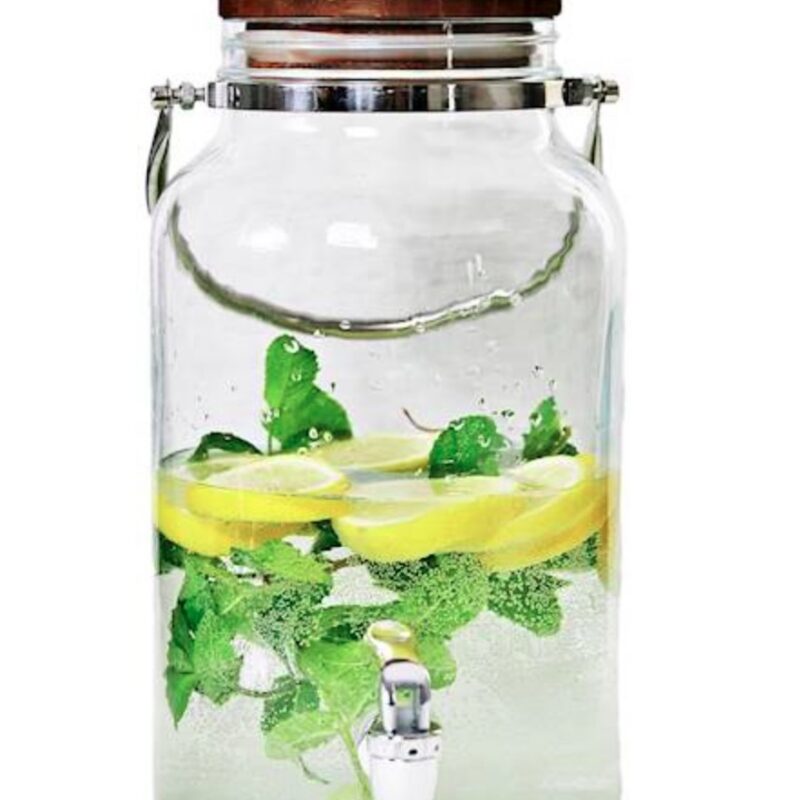 Jooginõu klaasist puidust korgiga, kraaniga komplektis metall alus müük