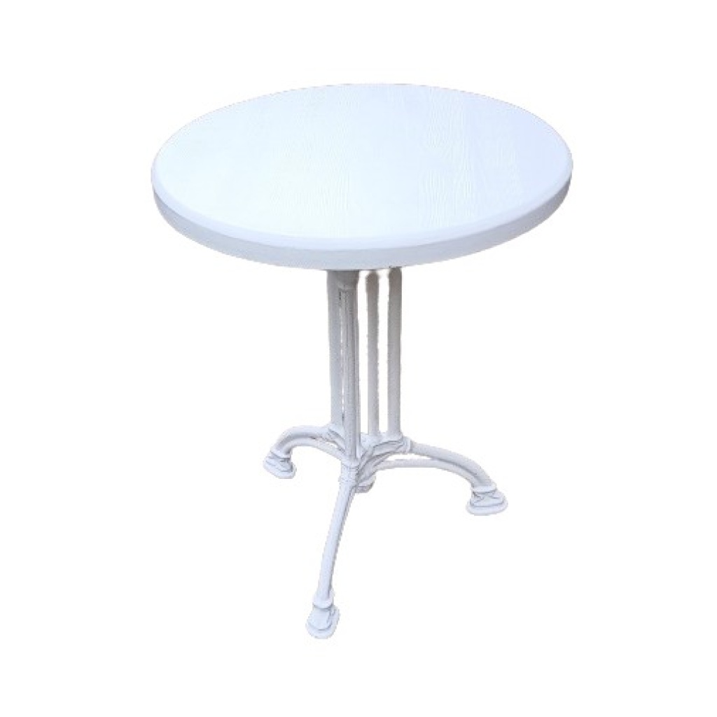 Puitplaadiga metall jalal laud valge Ø65H74cm rent