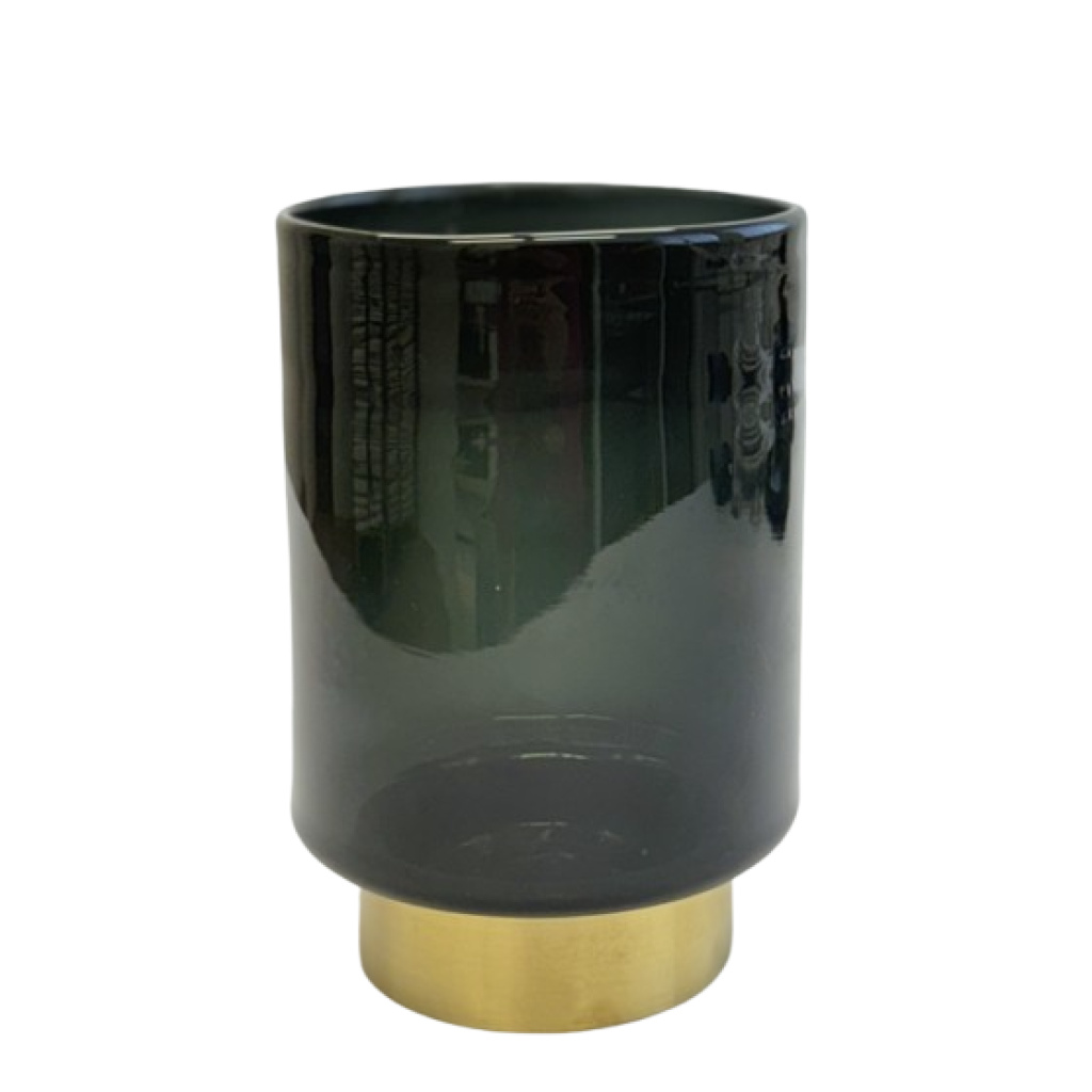 Lillevaas läbipaistev klaasmust alt kuldne ring H17.5cm rent