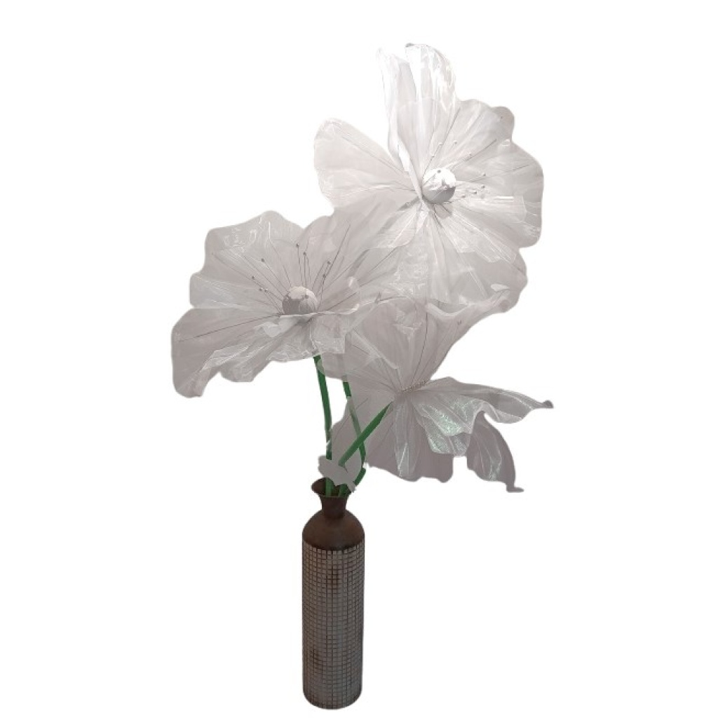 Valge Gigant lill x2 H175H155cm ja 1 valge liblikas H140cm rohelise varrega vaasis rent