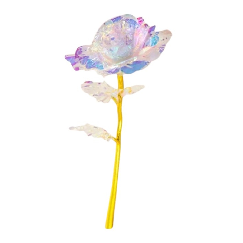Kuldse varrega roos hologram 23cm rent