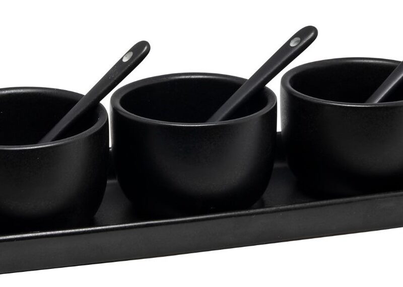 Kauss lusikas must 3 tk komplektis koos musta alusega rent